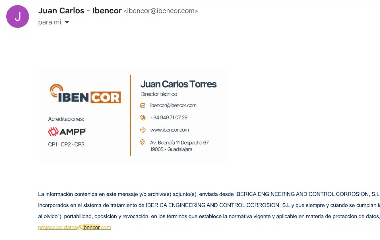 Firma de correo corporativa diseñada para IBENCOR