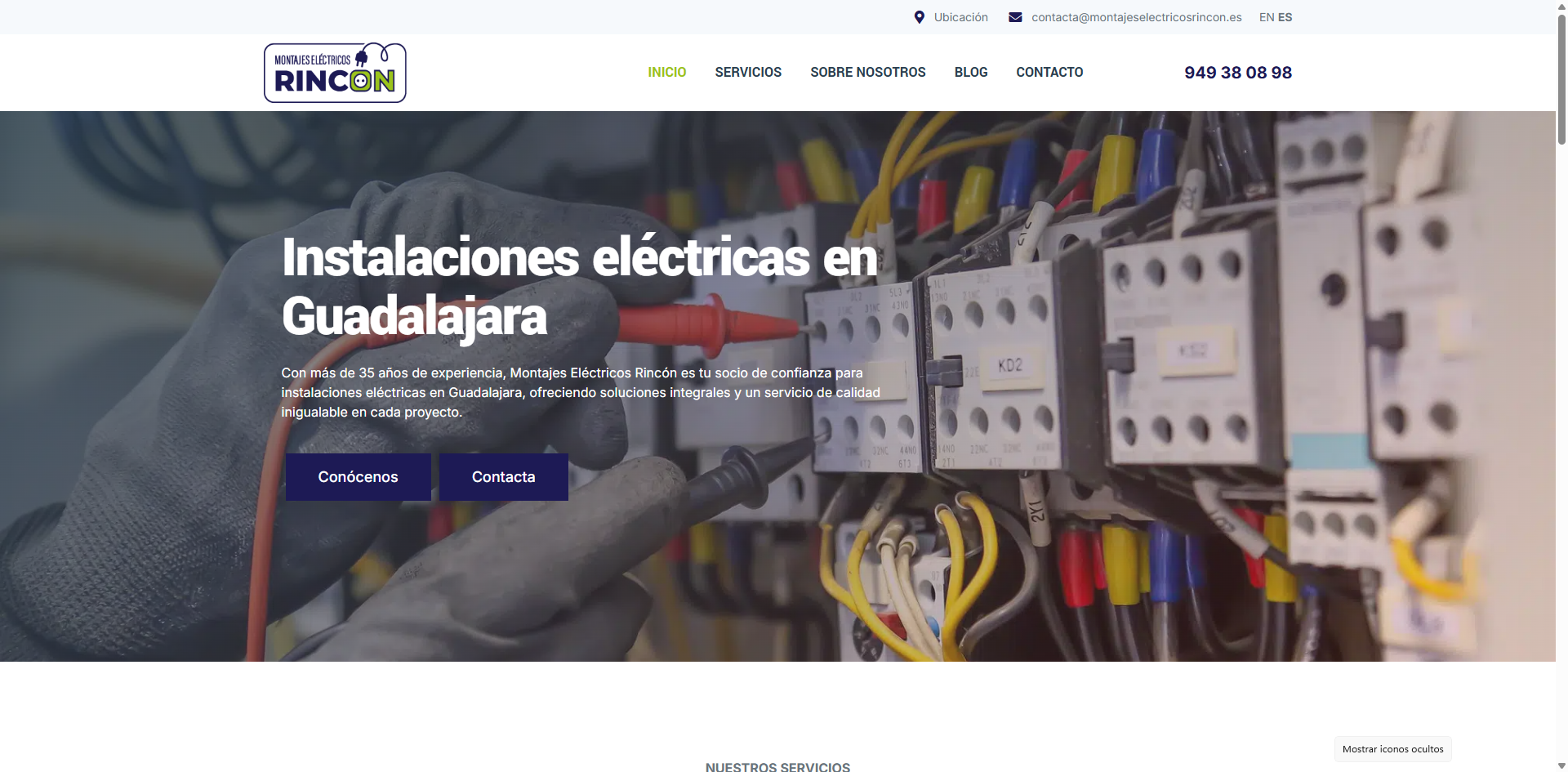 Web corporativa de Montajes Eléctricos Rincón desarrollada por Hazhistoria